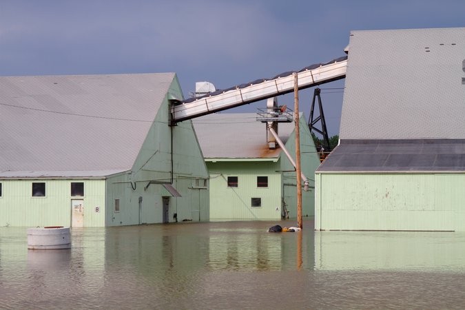 Flooded agricultural buildings